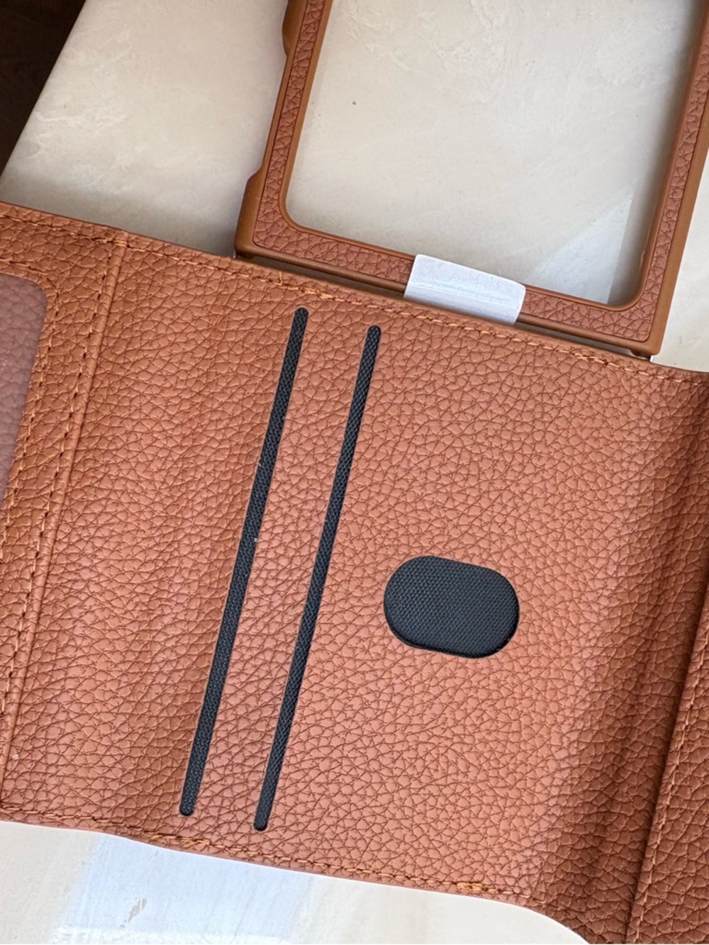 Men's Pebble Leather Phone Wallet Case in Cognac Brown